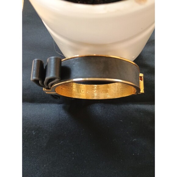 Vince Camuto Women's Black Leather And Gold Tone Magnet Bracelet - Picture 2 of 6